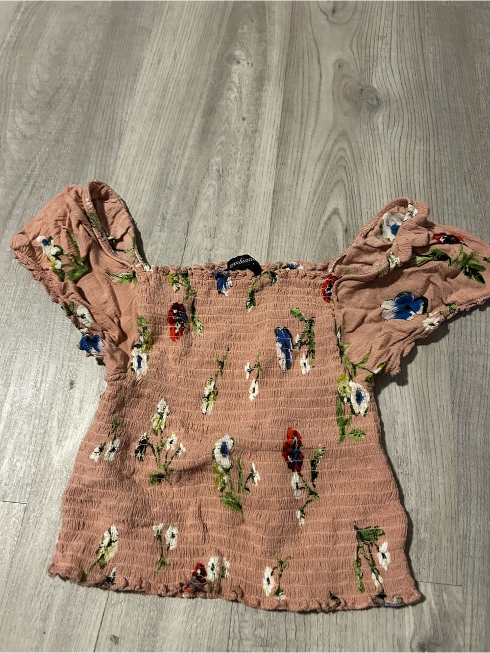 Ambiance Blush Peach Smocked Floral Off-Shoulder Crop Top